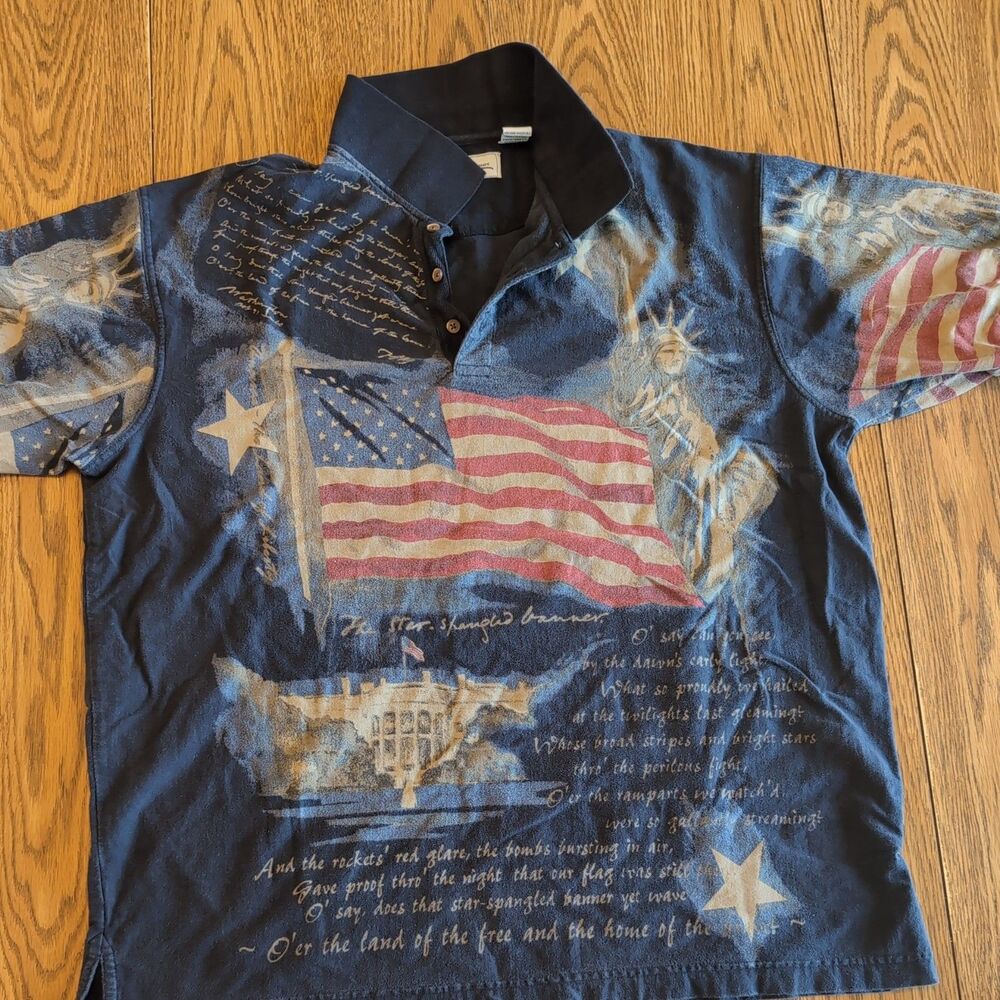 American Summer Clothing Company Statue Of Liberity American Flag Polo Size XL